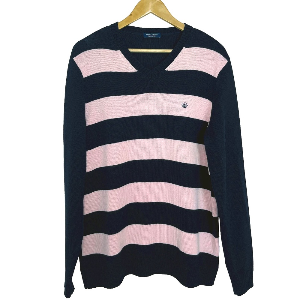 Wool Blend Navy & Pink Sweater